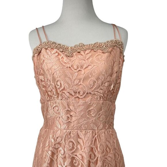 Vintage Handmade Unique Peach Lace Spaghetti Strap Dress - Picture 3 of 9
